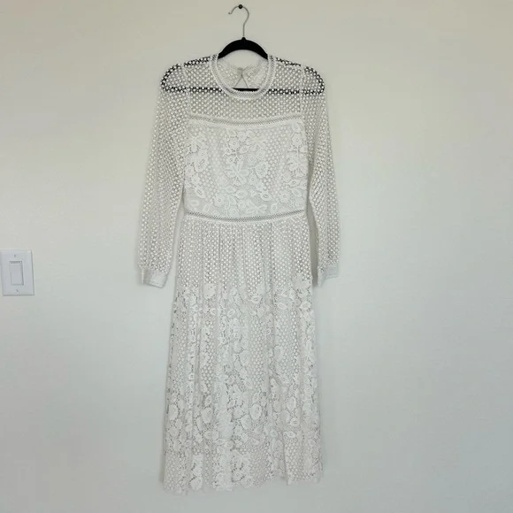 BHLDN Edina Guipure Lace Tea Length Midi Dress